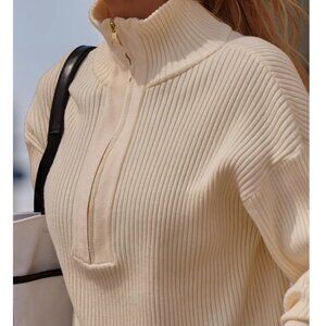 NWOT Varley Janie Half Zip TrueKnit Sweater Cream XXS (Can Fit XS/S)